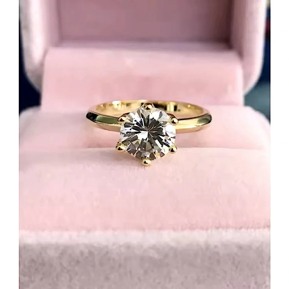 NEW 2 Ct Solitaire Simulated Diamond 14k Gold Plated S925‎ Engagement Ring